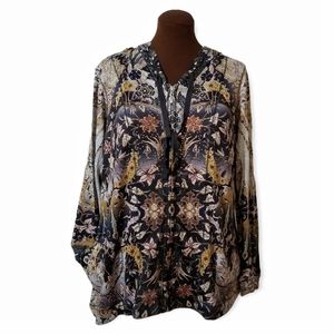One World Multicolor Floral Hooded Long Sleeve Top Woman Size 1X